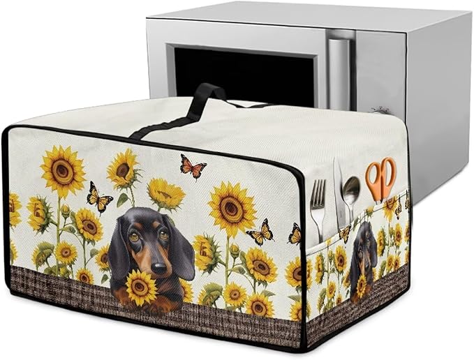Dachshund Dog Sunflower Butterfly Print Microwave Oven Dust Cover Dustproof by HwzdsyxlCreativeHomeDecor