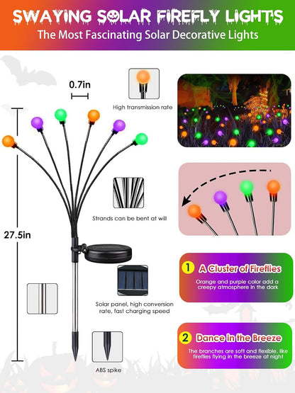 Halloween Solar Lights Outdoor, 6 Pack Firefly Lights Halloween Decorations