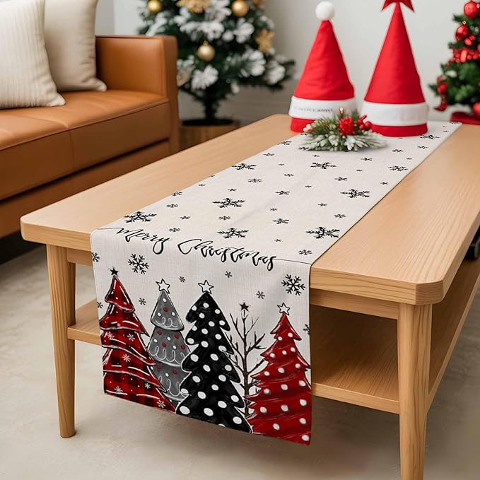 Christmas Tree Table Runner, 13x90 Inch, Merry Christmas Linen Table Runners - Image 8