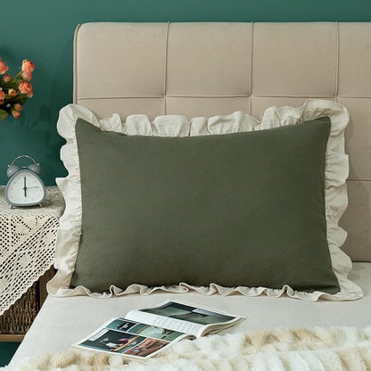 Pillow Shams Set of 2 Pure Cotton Champray Ruffled Edge, Thick and Solid Washed - Image 4