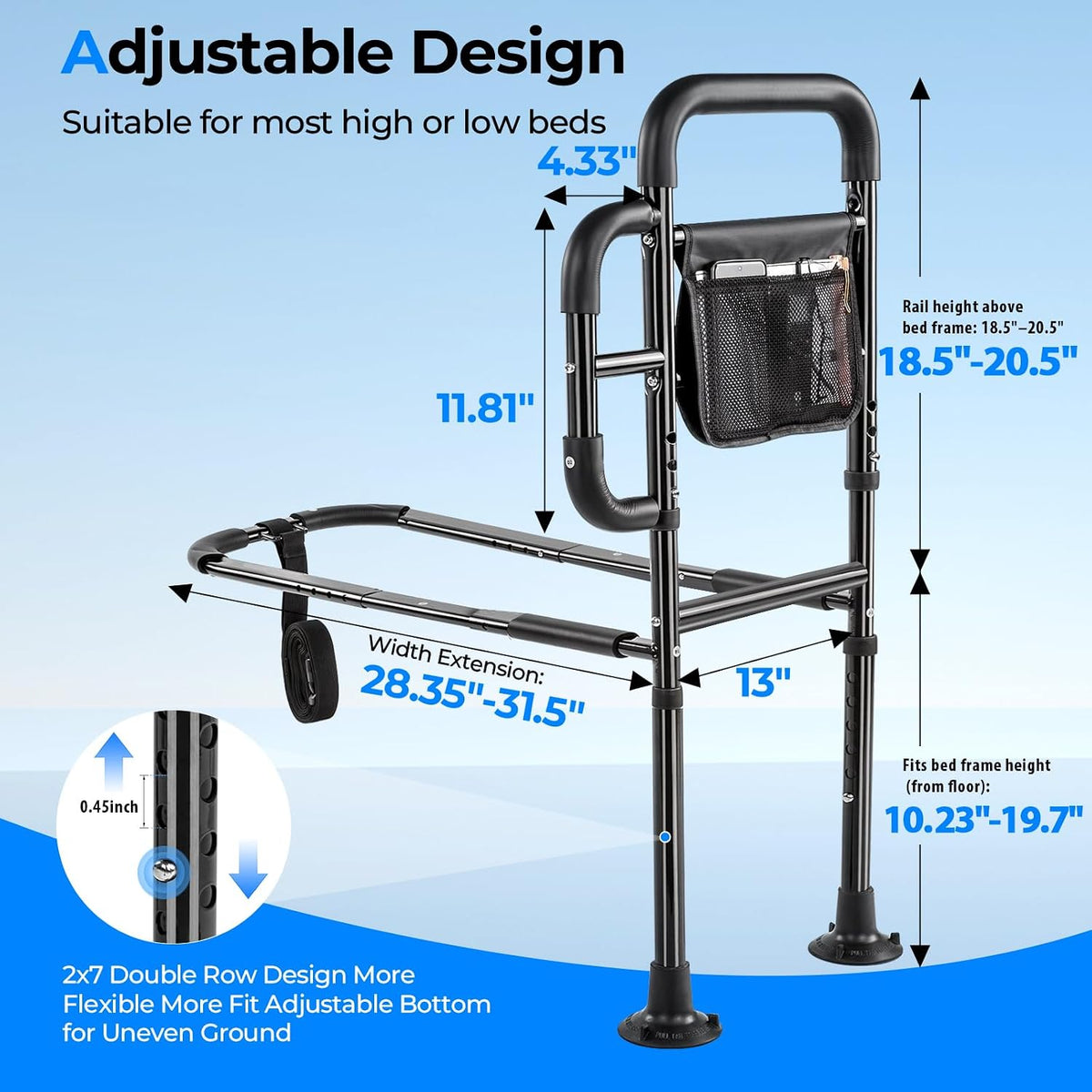 bed rails for elderly adults safety, astm tested, close-up detail