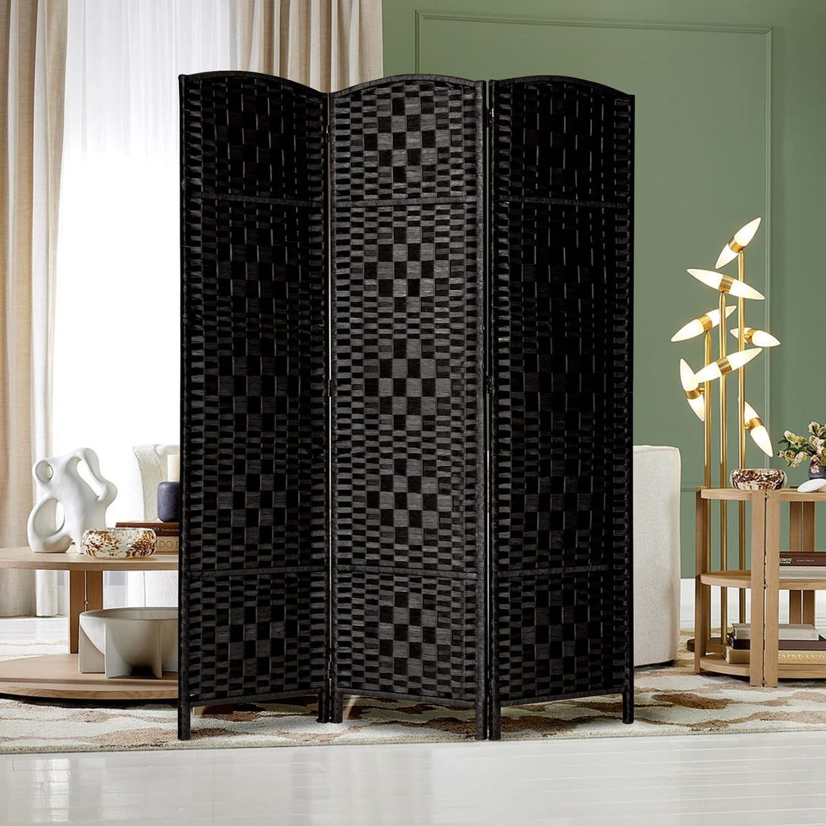 rhf room divider panel,partition room dividers,3panel privacy screen,black shown in use