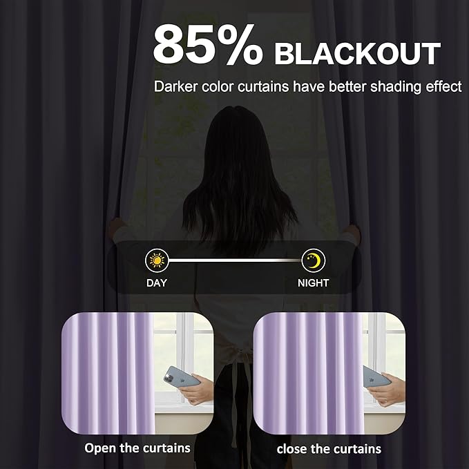 KEQIAOSUOCAI Lilac Blackout Curtain Drapes Pleated - Image 3