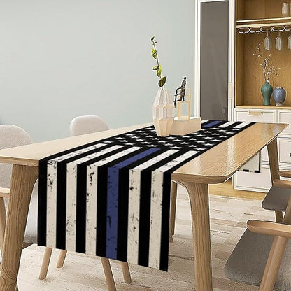 Blue Line Table Runner Rustic American USA Flag July 4th Seasonal Dinner Runner - Image 2