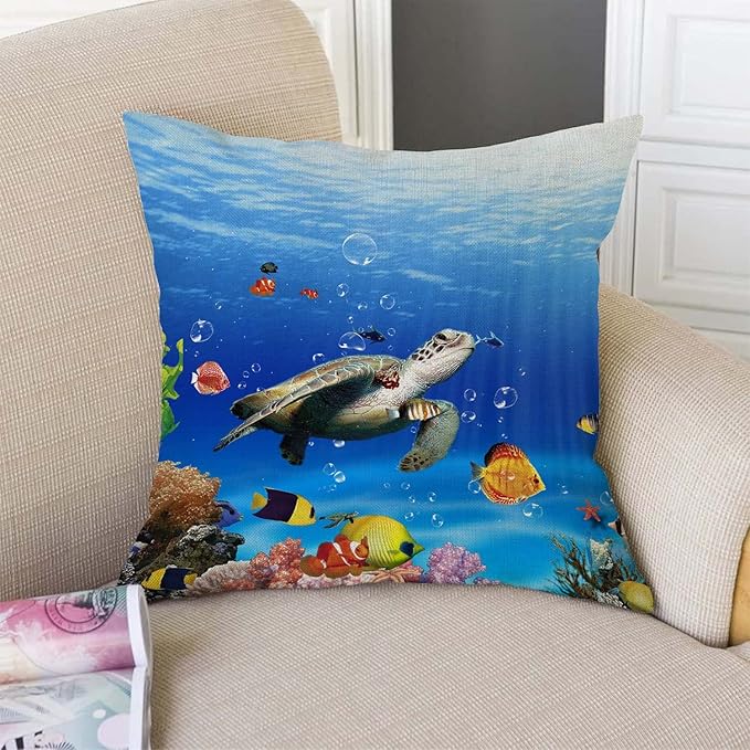 TSSOHU Ocean Underwater Marine Life Outdoor Throw Pillow Cover Sea World - Image 3