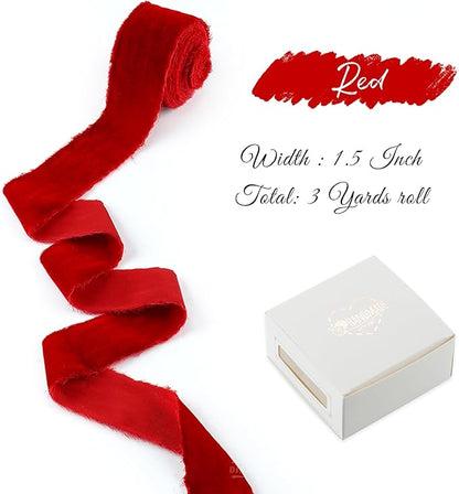 Red Velvet Ribbon for Christmas Decorations 1.5 Inch Raw Edge Rustic Frayed - Image 2