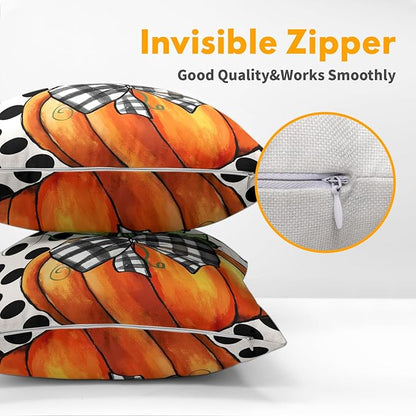 Fall Outdoor Pillows Covers 20x20 Inch Set of 2 Orange Pumpkin Black Polka Dot - Image 3