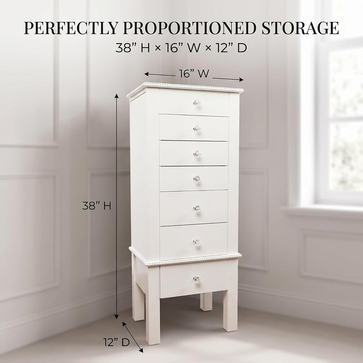 hives and honey kimberly jewelry armoire with mirror showing dimensions