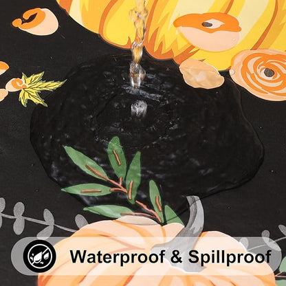 Smiry Plastic Thanksgiving Tablecloth, Pumpkin Waterproof Elastic Fitted Table - Image 3
