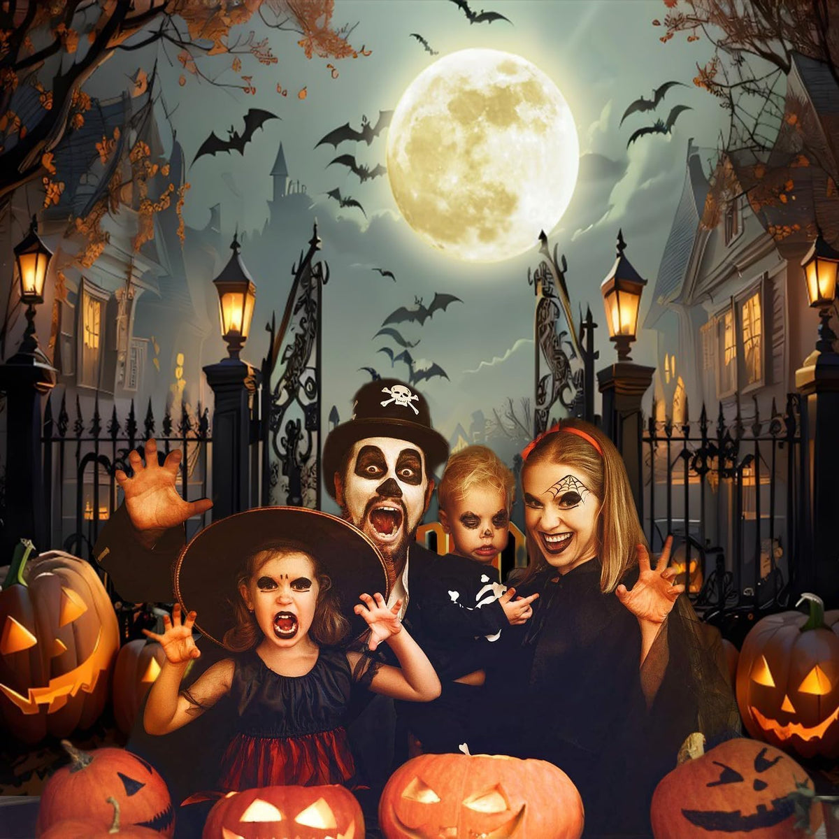12x8ft Halloween Backdrop Scary Full Moon Night Pumpkin Ghost Castle Halloween Photo Backdrops for Photography Haunted House Back Drop for Picture Booth Props Party Decorations