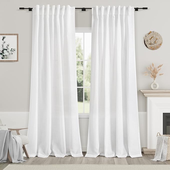 Nanspring White Linen Curtains 84 inches Long by Nanspring