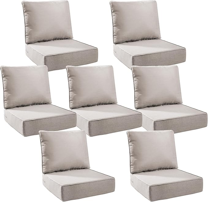 6" Thick Outdoor Cushions 24x24x6, 7-Set Deep Seat Patio Cushions by Pugire