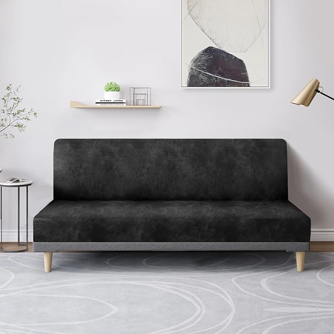 molasofa Leather Like Stretch Futon Slipcover Armless Futon Bed Sofa Cover - Image 3