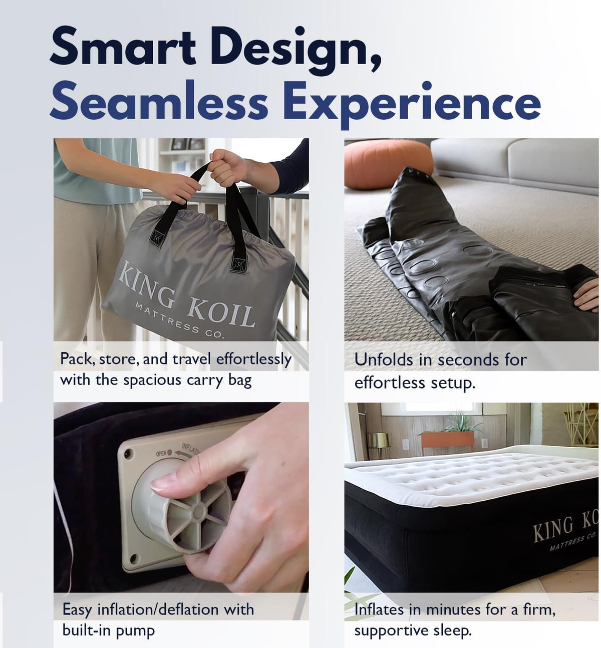 king koil california king air mattress with built-in showing dimensions