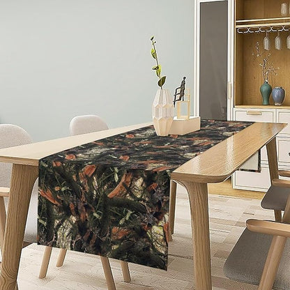 Camouflage Forest Trees Table Runner, Rustic Camouflage Hunting Camp Mossy and - Image 3