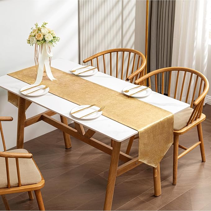 BALCONY & FALCON Gold Table Runner Lustrous Linen 14"x51" Water Resistant - Image 5