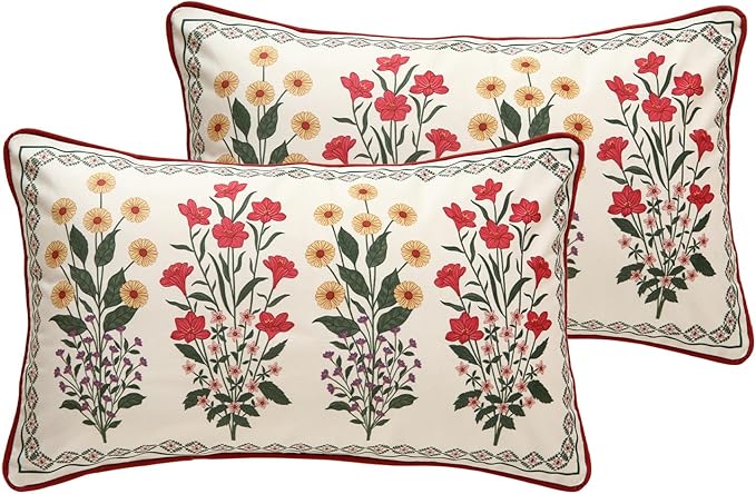 ISAENNE Design Lumbar Vintage Floral Throw Pillow Covers 12"x20" Set of 2 by Isaennehomedecoration