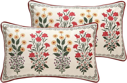 ISAENNE Design Lumbar Vintage Floral Throw Pillow Covers 12"x20" Set of 2 by Isaennehomedecoration