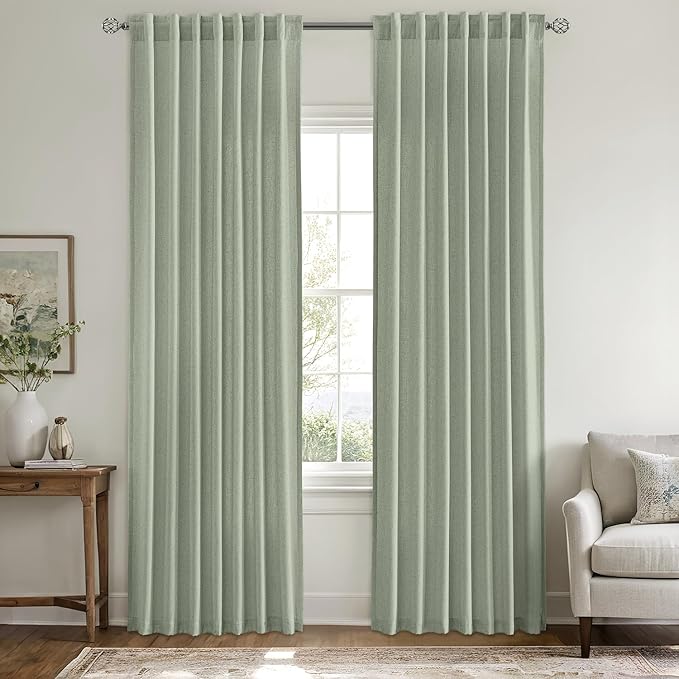 MIULEE Non-See-Through Privacy Linen Curtains 2 Panels, Sage Green Light - Image 2