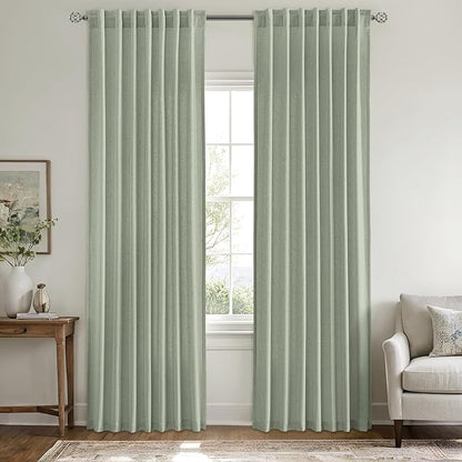 MIULEE Non-See-Through Privacy Linen Curtains 2 Panels, Sage Green Light - Image 2