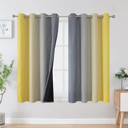 Ombre Gray and Yellow Blackout Curtains 45 Inch Length 2 panels, Full Room by ESTELARTEXTILER