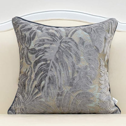 Alerfa 18 x 18 Inch Gray Silver Square Maple Leaf Pillow Embroidery Cut Velvet by Alerfa
