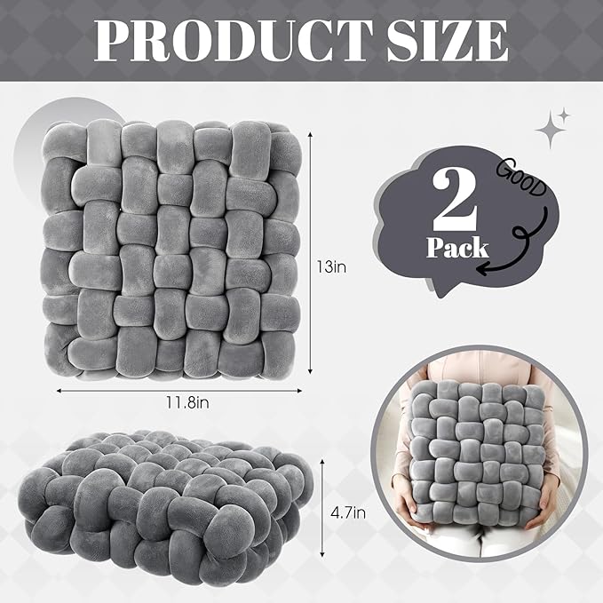 Wenqik 2 Pcs Knot Pillows Square Knotted Plush Throws Soft Accent Pillows - Image 3