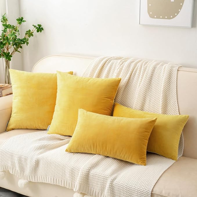 HWY 50 Yellow Velvet Throw Pillow Covers 16x16 Inch - Image 5