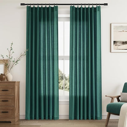 Dark Green Pinch Pleated Linen Curtains 84 Inch Length 2 Panels - Image 8