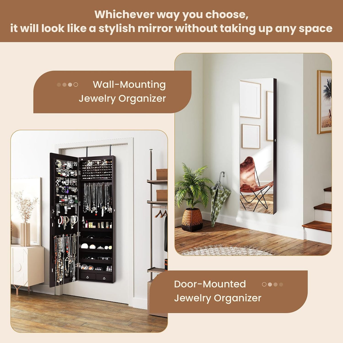 nafort 2 leds mirror jewelry cabinet, 47.5-inch tall, package contents