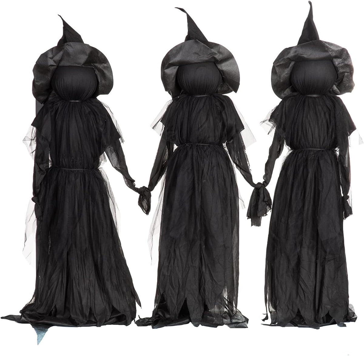Evergreen Set of 3 LED Black Halloween Witches with Hats Stakes | 4 Feet Tall | Weatherproof Battery Operated | Spooky Garden Statue Outdoor Decoration Grass Lawn or Patio