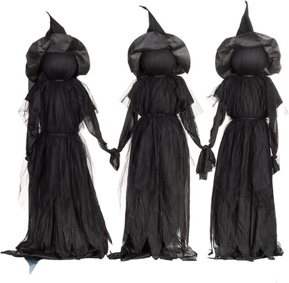 Evergreen Set of 3 LED Black Halloween Witches with Hats Stakes | 4 Feet Tall | Weatherproof Battery Operated | Spooky Garden Statue Outdoor Decoration Grass Lawn or Patio