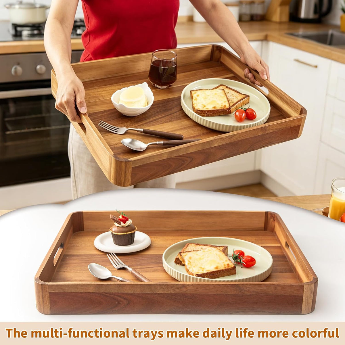 large wooden ottoman tray great rectangle trays for, side view
