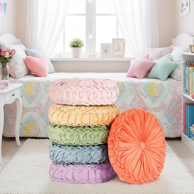 Yerliker 6 Pcs Floor Pillow Cushions 15inch Round Velvet Throw Pillows Colorful by Yerliker