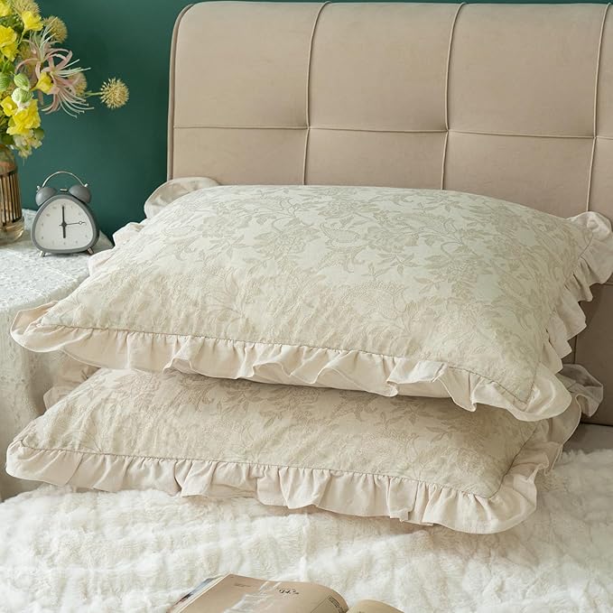Pillow Shams Set of 2 Linen-Cotton Jacquard Fabric and Washed 100% Cotton Retro - Image 4