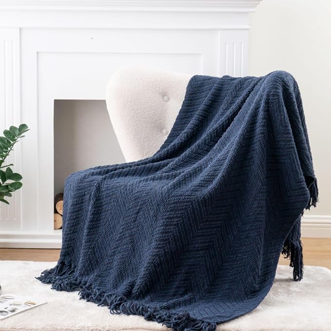 BATTILO HOME Navy Blue Throw Blanket - Image 4