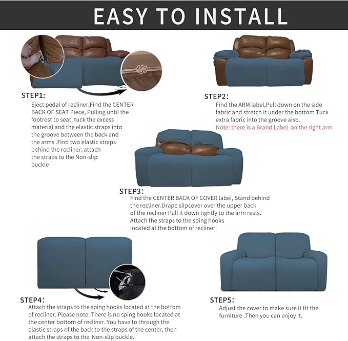 Easy-Going 6 Pieces Recliner Loveseat Stretch Sofa Slipcover Sofa Cover - Image 4