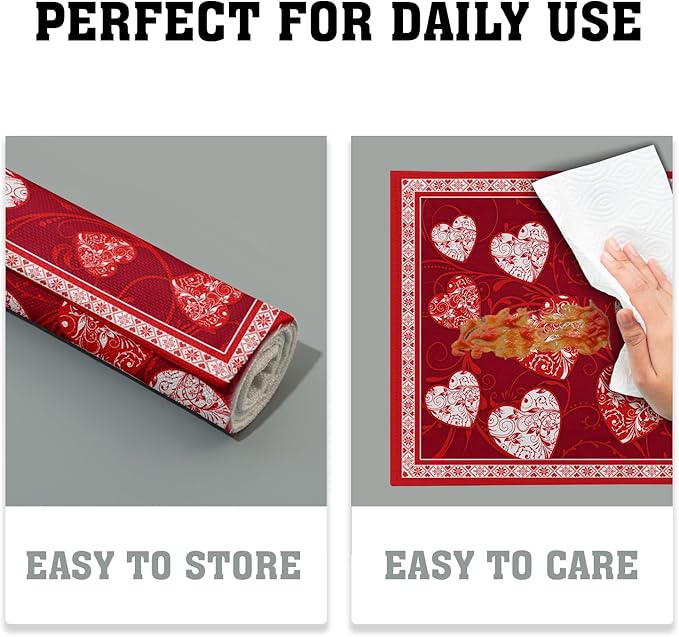 Giwawa Love Heart Placemats Set of 4, Valentines Day Red White Hearts Print - Image 6