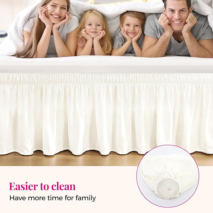 RIMELA Cream White Bed Skirt Queen Size 15 Inch Drop, Wrap Around Elastic - Image 5