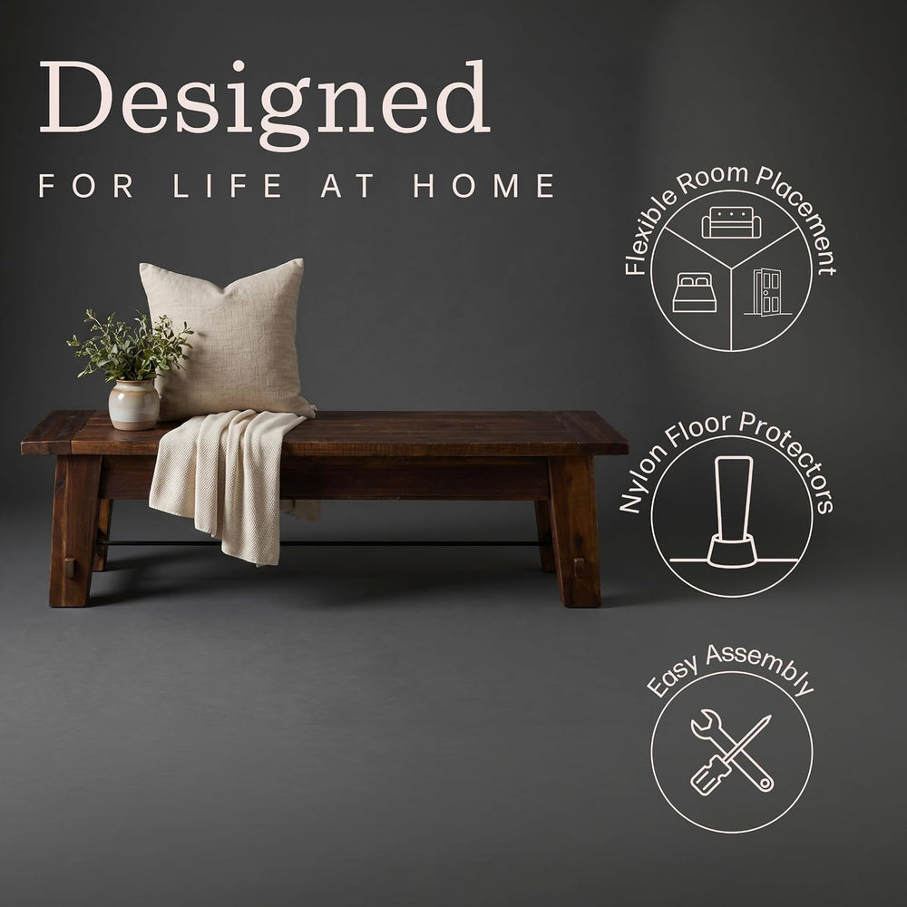 Alaterre Durango Rustic Industrial Solid Wood Entryway Bench, Natural, 60”