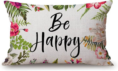 12x20 Inches Pillow Covers Rustic Farmhouse Decor Be Happy Pillowcases Cotton by Solekla