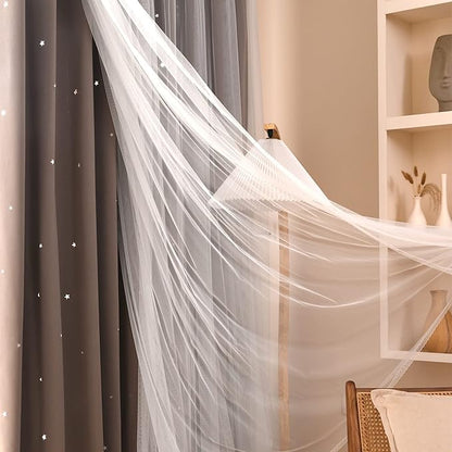 Kinryb Star Cut-Out Blackout Curtains 84 Inch Length Double Layer Curtain - Image 3