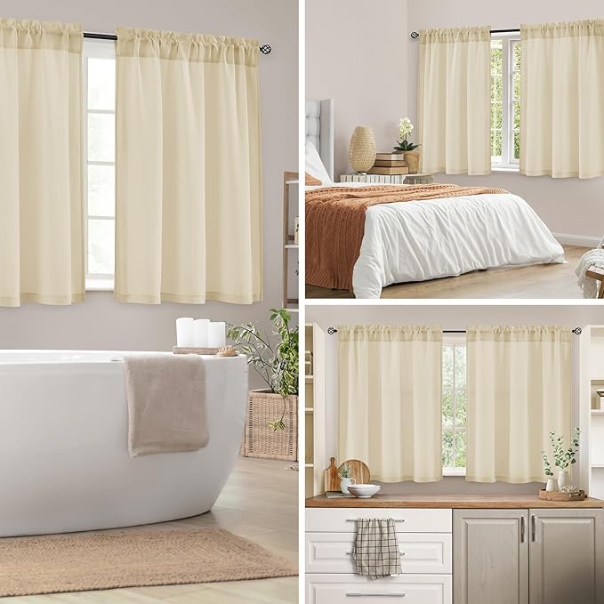 HOMEIDEAS Non-See-Through Taupe Privacy Kitchen Sheer Curtains 36 Inches Long 2 - Image 2