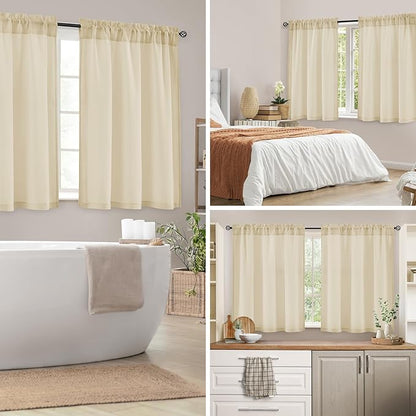 HOMEIDEAS Non-See-Through Taupe Privacy Kitchen Sheer Curtains 36 Inches Long 2 - Image 2