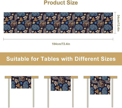 Ocean Coastal Table Runner, Coral Shell Starfish Seaside Nautical Beach Navy - Image 3