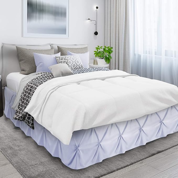 Nestl Ice Blue Bed Skirt Queen Size, Pinch Pleat Queen Bed Skirt, Hotel Quality - Image 3