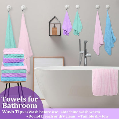 preboun 12 pcs bath towels set washcloths microfiber,pastel on a desk or shelf