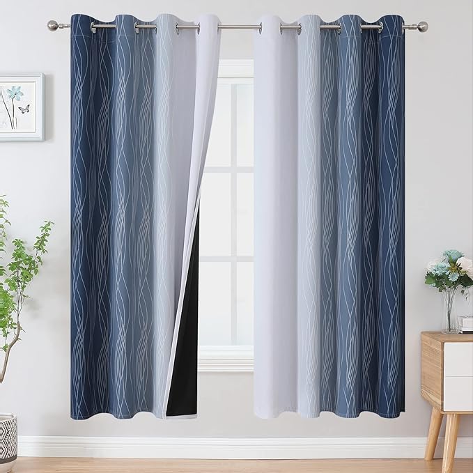 Estelar Textiler Navy Blue and Grayish White Blackout Curtains by ESTELARTEXTILER