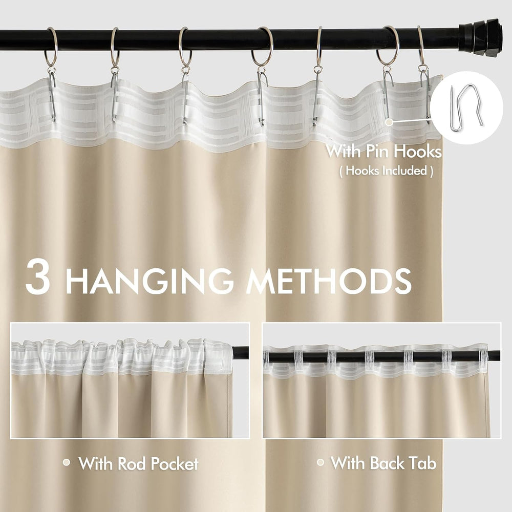 MIULEE Cream Beige Back Tab Blackout Curtains 52x96 Inch Long 2 Panels Set