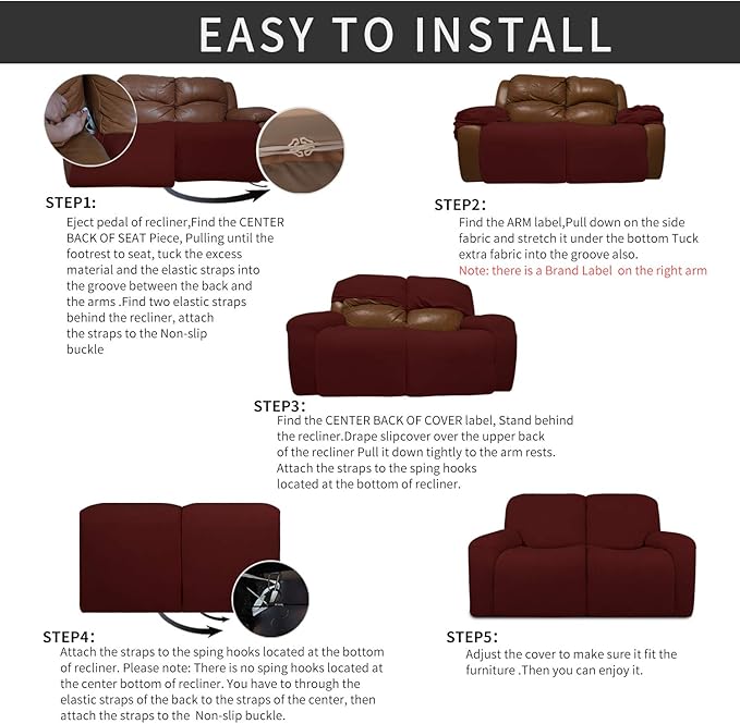Easy-Going 6 Pieces Recliner Loveseat Stretch Sofa Slipcover Sofa Cover - Image 4